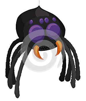 Cartoon Spider Plush with Furry Legs and Many Eyes, Vector Illustration