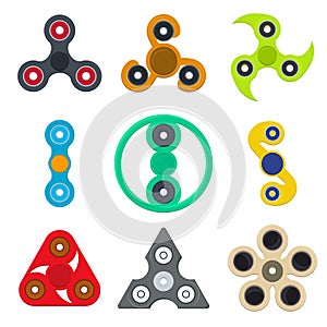 Cartoon Spinner Toy Color Icons Set. Vector