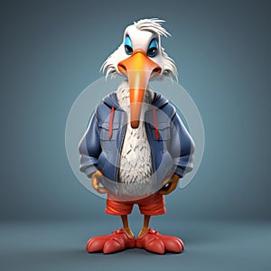 3d Cartoon Pelican: Urban Outfit, Super Cute Bird Illustration photo