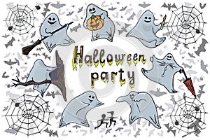 Cartoon spooky ghost character monster helloween party vector illustration lattaring