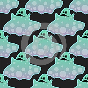 Cartoon spooky ghost character scary holiday monster costume evil seamless pattern creepy phantom spectre apparition