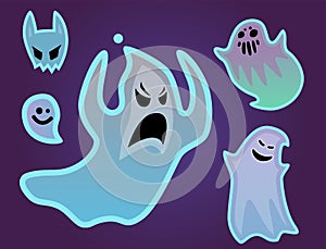 Cartoon spooky ghost character scary holiday monster costume evil silhouette creepy phantom spectre apparition vector