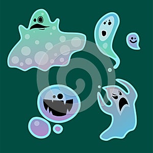 Cartoon spooky ghost character scary holiday monster costume evil silhouette creepy phantom spectre apparition vector