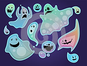 Cartoon spooky ghost character scary holiday monster costume evil silhouette creepy phantom spectre apparition vector