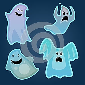 Cartoon spooky ghost character scary holiday monster costume evil silhouette creepy phantom spectre apparition vector