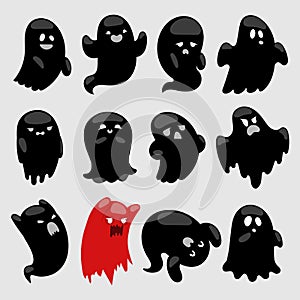 Cartoon spooky ghost vector character illsutartion black and red spooky scary Halloween holiday monster design cute
