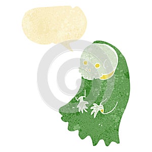 cartoon spooky ghoul with speech bubble