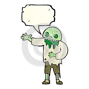 cartoon spooky zombie with speech bubble