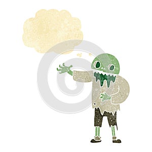 cartoon spooky zombie with thought bubble