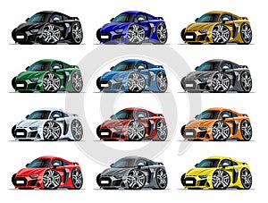 Cartoon sport car set isolated on white