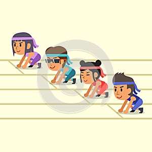 Cartoon sport people ready to run