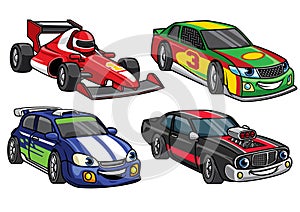 Cartoon sport racing car in set