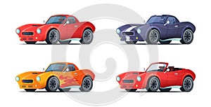 Cartoon sportcar design in modern style. Muscle car different variations. Vector illustration.