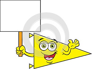 Cartoon sports pennant holding a sign.