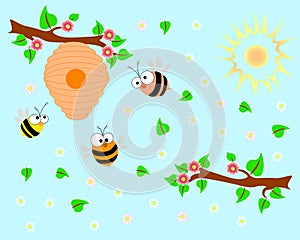 Cartoon spring bees