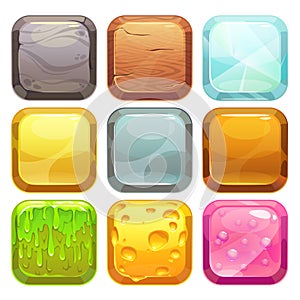 Cartoon square buttons set, app icons