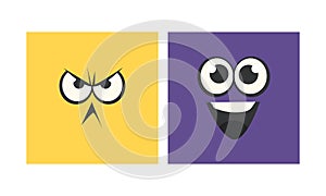 Cartoon Square Face with Emotion Expression Vector Set