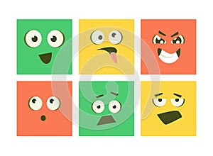 Cartoon Square Face with Emotion Expression Vector Set