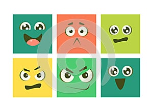 Cartoon Square Face with Emotion Expression Vector Set