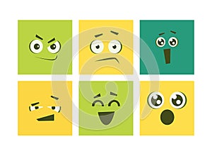 Cartoon Square Face with Emotion Expression Vector Set