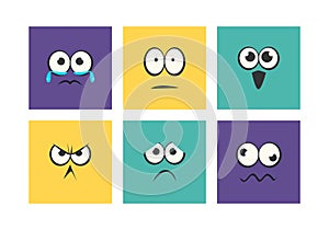 Cartoon Square Face with Emotion Expression Vector Set