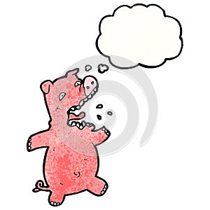 cartoon squealing pig with thought bubble