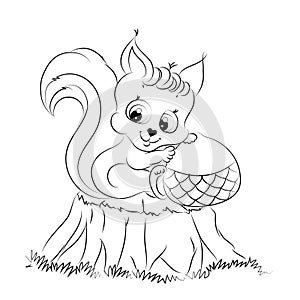 Cartoon Squirrel with Acorn Coloring Page