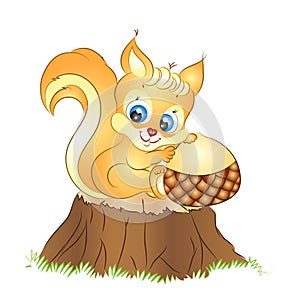 Cartoon Squirrel with Acorn Vector Illustration Clipart