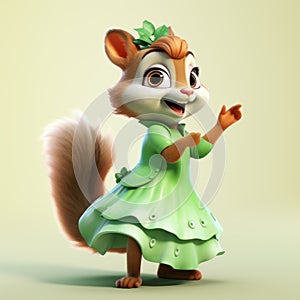 Cartoon Squirrel In Green Dress: Ray Tracing Character Studies