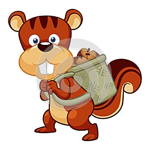 Cartoon squirrel hoard nuts photo