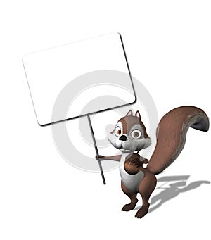 Cartoon Squirrel Holding a Blank Sign