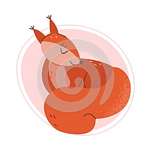 Cartoon Squirrel Resting with Closed Eyes Isolated on White Background Vector Illustration