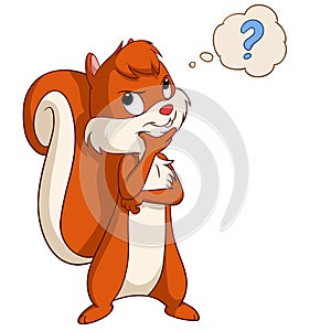 Cartoon squirrel thinking with question bubble