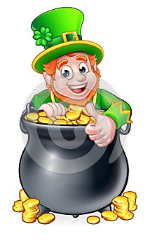 Cartoon St Patricks Day Leprechaun and Pot of Gold