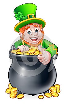 Cartoon St Patricks Day Leprechaun and Pot of Gold photo