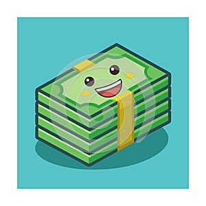 Cartoon Stack of Dollar Bills with Smiling Face Vector