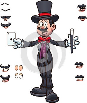 Cartoon stage magician with different expressions