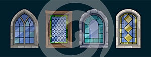 Cartoon stained glass windows, catholic church