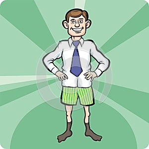 Cartoon standing businessman in boxer shorts