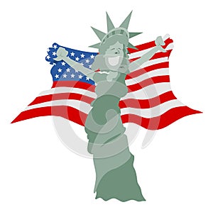 Cartoon Statue of Liberty holding the American flag