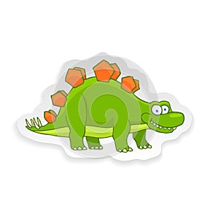 Cartoon Stegosaurus Cute Little Baby Dinosaur Sticker. Vector