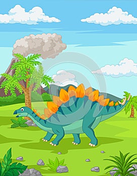 Cartoon stegosaurus in the jungle