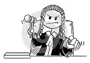 Cartoon of Judge With Gavel Pointing His Finger photo