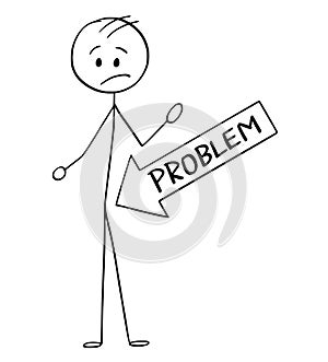 Cartoon of Big Problem Arrow Pointing at Crotch of Man photo