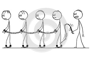 Cartoon of Line of Slaves Walking in Chains and Slave Master With Whip photo