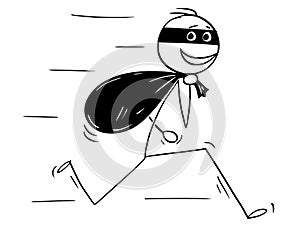 Cartoon of Smiling Thief Running With Bag of Loot photo