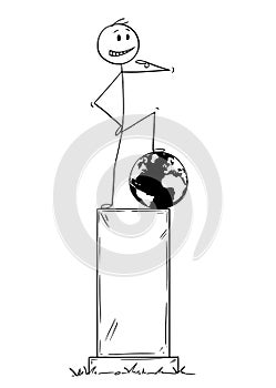 Cartoon of Statue of Egoist Selfish Man Standing on Pedestal photo