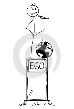Cartoon of Statue of Egoist Selfish Man Standing on Pedestal With Text Ego photo