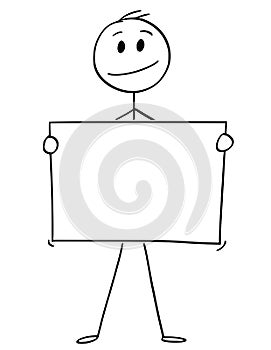 Cartoon of Man or Businessman Holding Empty or Blank Sign