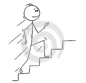 Cartoon of Man or Businessman Running Up Stairs or Staircase